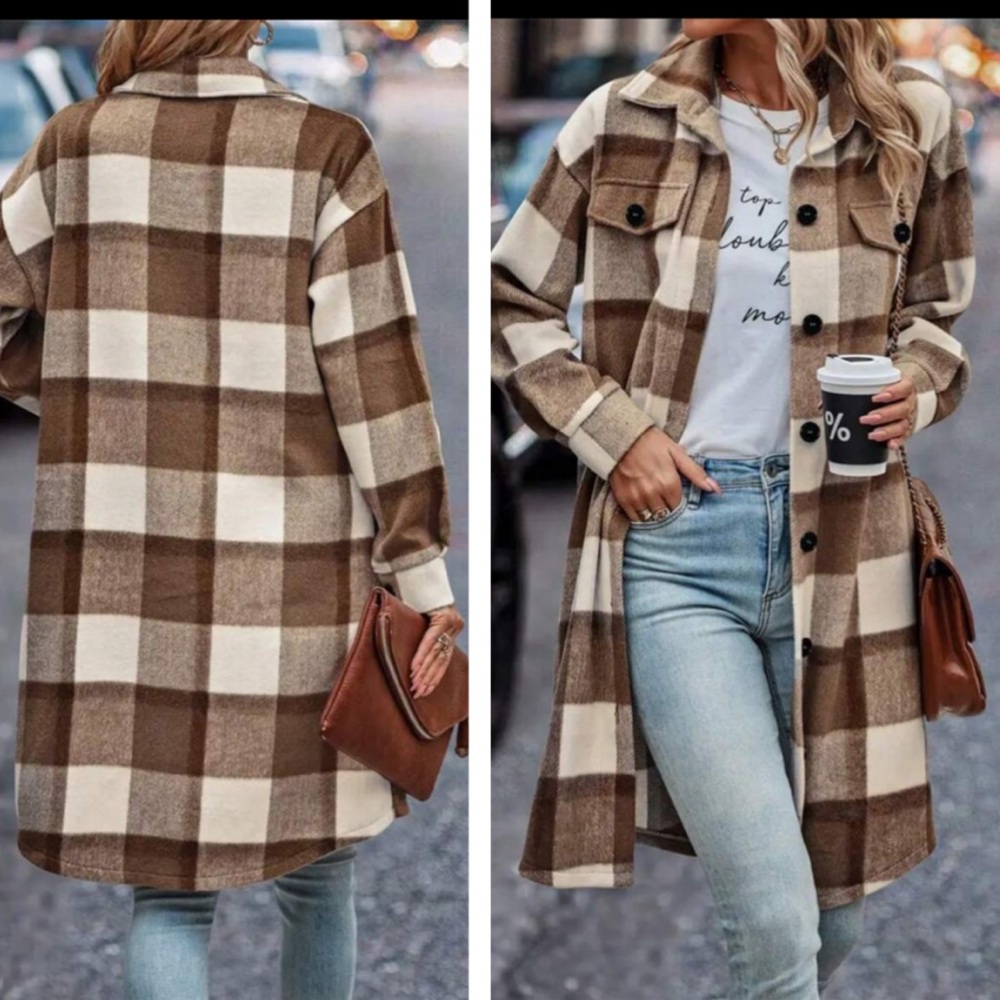 New Flannel plaid button down jacket